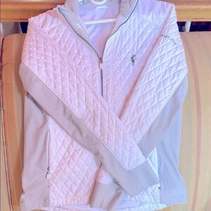 Women's Quilted Ski Jacket - Light Gray and White